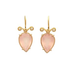 MOustachique rose kwarts aanhangers gezet in roodgoud